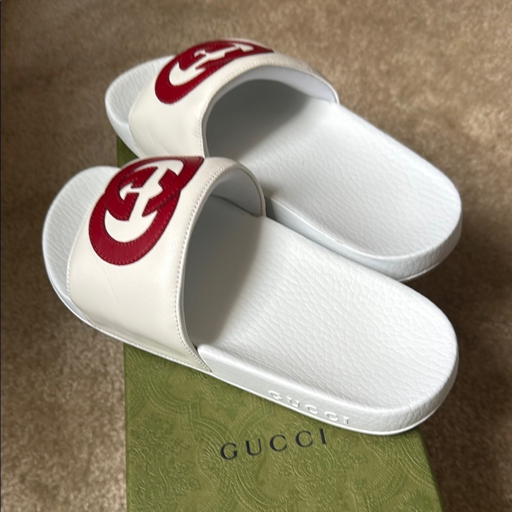 Gucci White and Red Slides